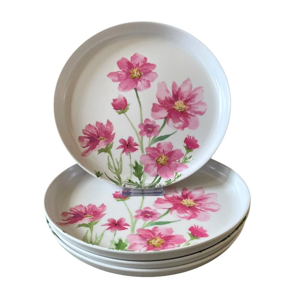 Soho Loft Pink Floral Melamine Dinner Plates 11in Set of 4 Spring NEW